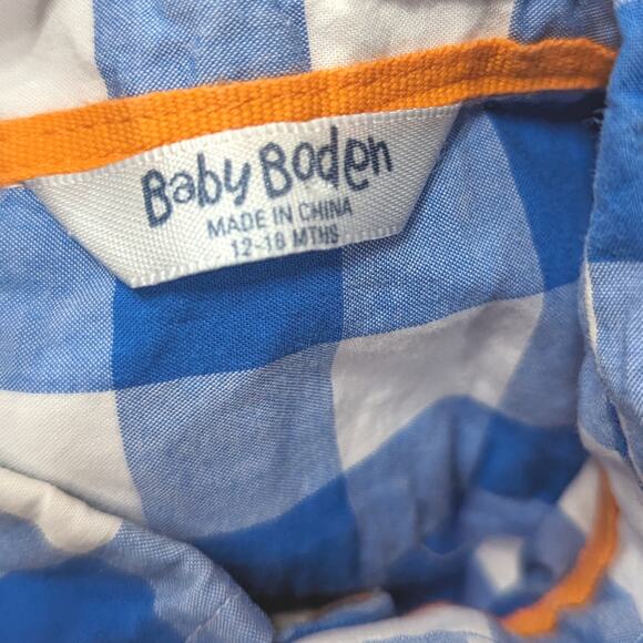 Baby Boden Button Down Shirt Size 12-18m Blue Gingham Long Sleeve - Picture 4 of 5